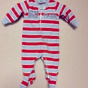 Infant fleece footed pajamas “little brother “ themed